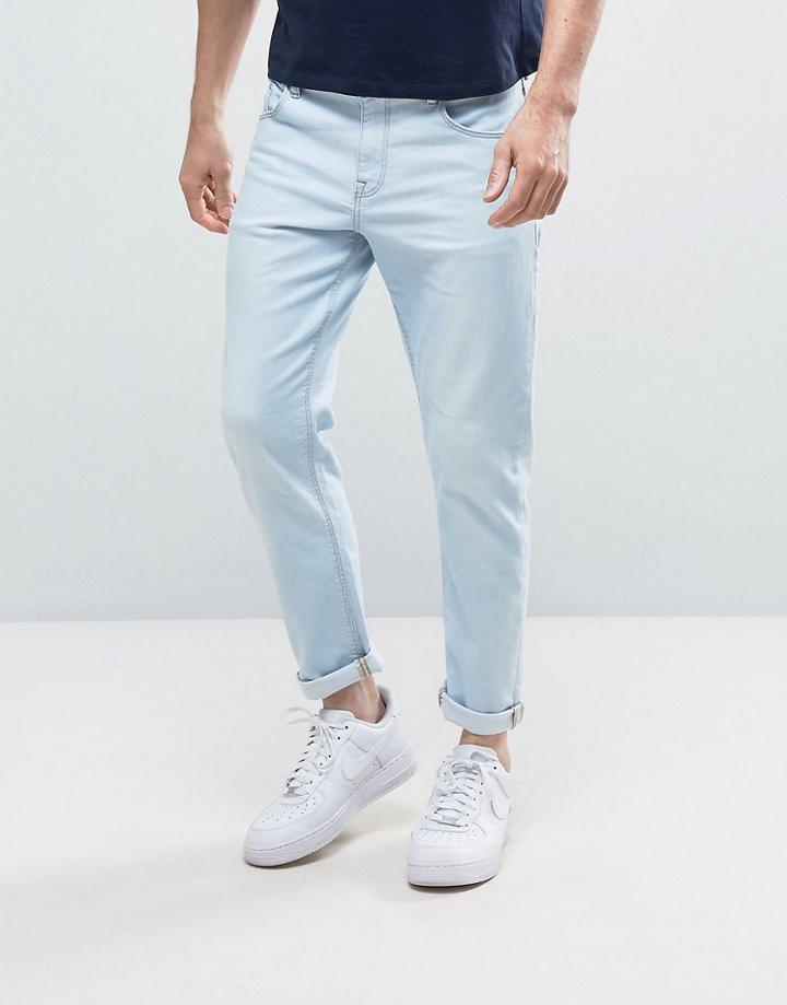 Asos Stretch Slim Ankle Grazer Jeans In Heavy Bleach Wash Blue - Blue