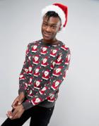 Pull & Bear Holidays Sweater In Gray With Santa Print - Gray