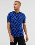 Asos Design Knitted T-shirt With Text Design In Blue - Blue