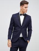 Selected Homme Navy Tuxedo Suit Jacket With Satin Lapel In Slim Fit
