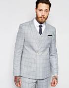 Asos Skinny Double Breasted Suit Jacket In Light Blue Check - Blue