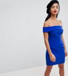 River Island Petite Bardot Frill Back Bodycon Dress - Blue