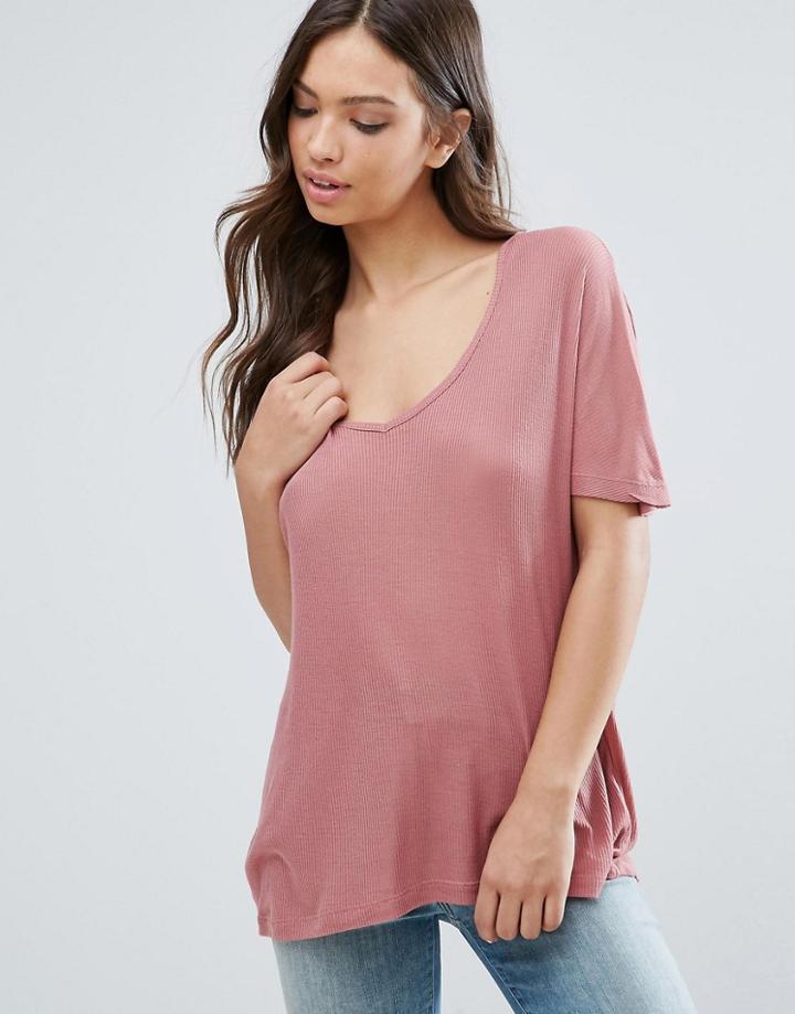 Brave Soul Loose Rib T-shirt - Pink