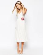 Asos Wedding Corsage Cami Tiered Midi Dress - White