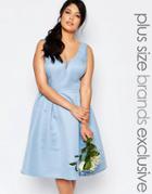 Chi Chi London Plus Skater Midi Dress With Keyhole Back Detail - Blue