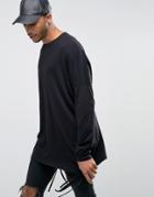 Asos Oversized Long Sleeve T-shirt With Strap Detail - Black