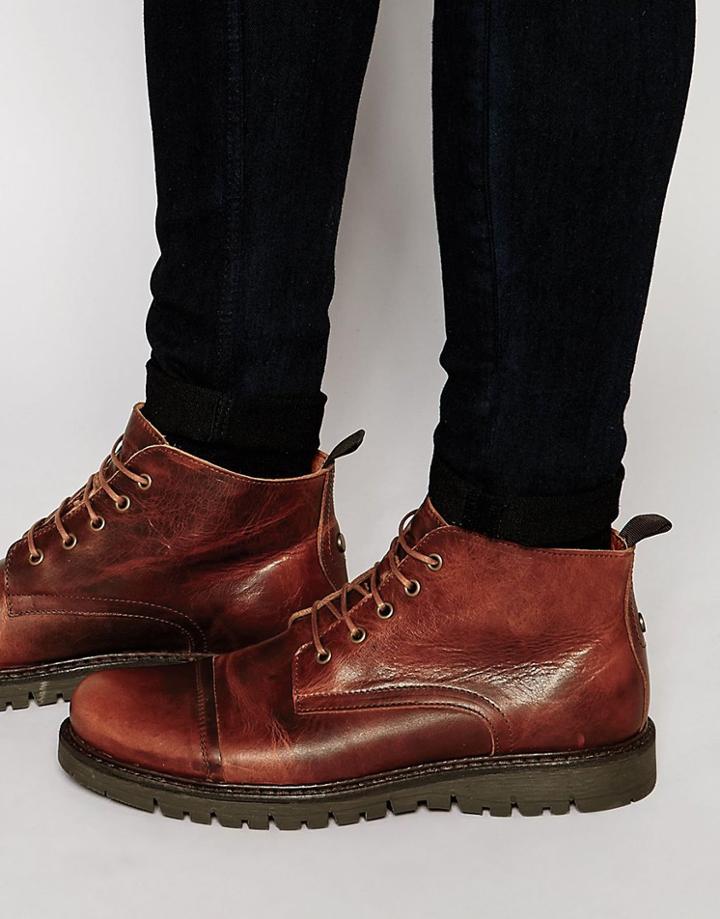 Walk London Lace Up Mid Boots - Tan