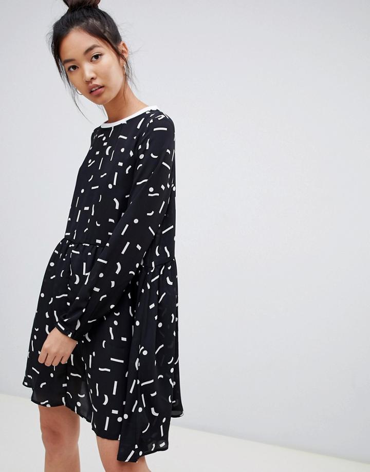 Noisy May High Neck Printed Smock Dress - Multi