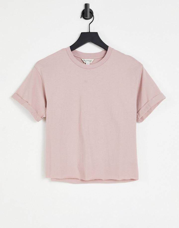 Miss Selfridge Organic Cotton Short Roll Cuff T-shirt In Brown