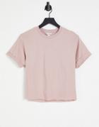 Miss Selfridge Organic Cotton Short Roll Cuff T-shirt In Brown