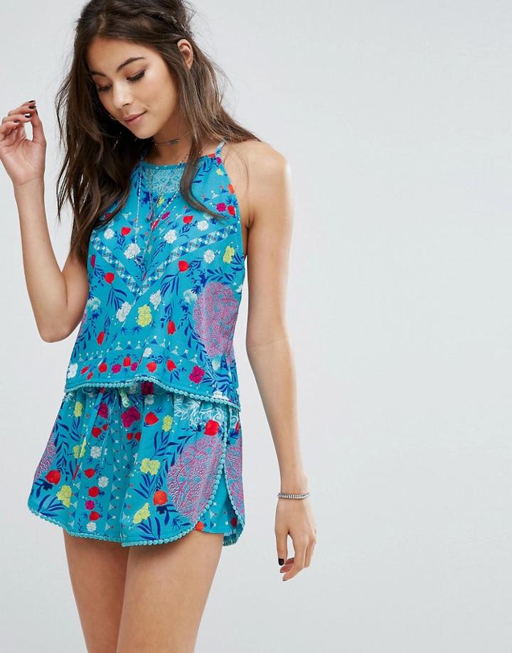 Kiss The Sky Cami Top In Festival Print Co-ord - Blue