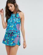 Kiss The Sky Cami Top In Festival Print Co-ord - Blue