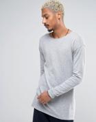 Asos Longline Scoop Neck Sweater In Gray Cotton - Gray