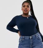 Asos Design Curve Organic Cotton Crew Neck Long Sleeve T-shirt In Navy - Navy