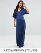 Asos Maternity Maxi Kimono Sleeve Dress - Navy