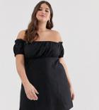 Asos Design Curve Off Shoulder Mini Sundress With Ruched Bust - Black