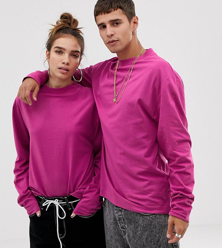 Collusion Unisex Long Sleeve T-shirt In Pink - Pink