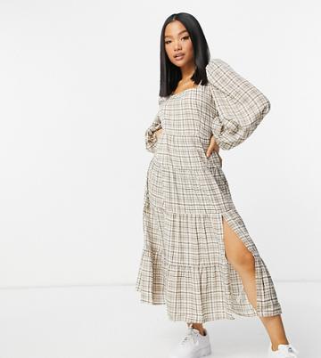 Missguided Petite Maxi Dress In Brown Plaid
