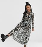 Collusion Zebra Print Mesh Maxi Dress-multi
