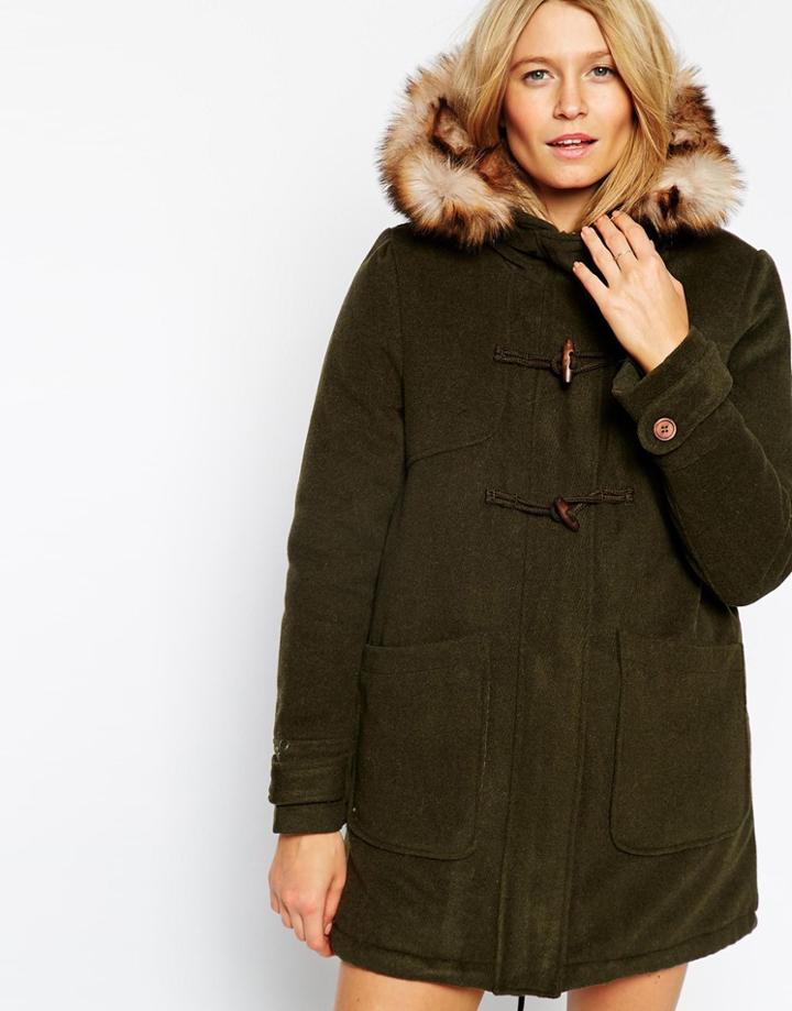 Asos Duffle Parka In Wool - Khaki $78.00
