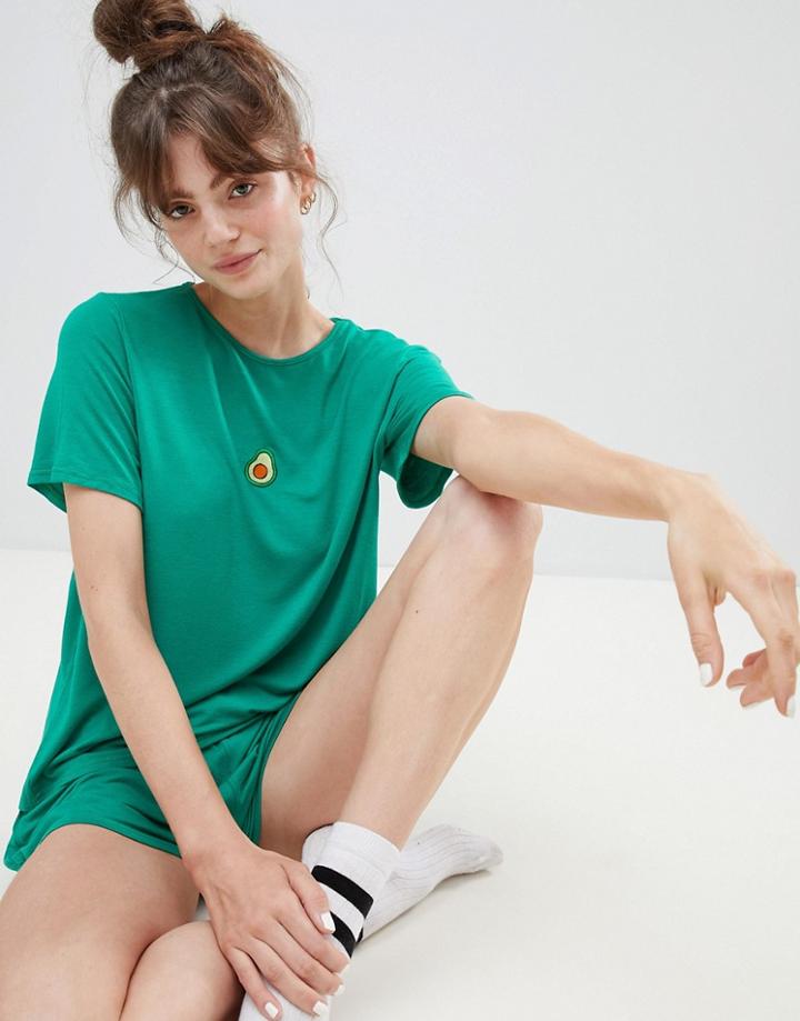 Adolescent Clothing Embroidered Avocado T-shirt And Shorts Pyjama Set - Green