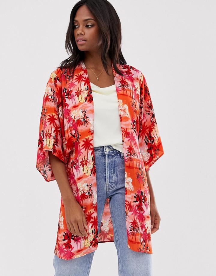 Asos Design Kimono In Hawaiian Print-multi