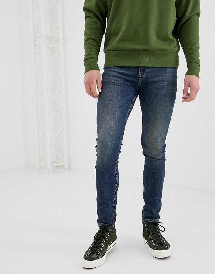 Asos Design Super Skinny Jeans In Vintage Dark Wash - Blue