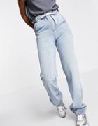 Topshop Pull On Sweatpants Jean In Mid Blue-blues
