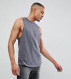 Asos Design Tall Relaxed Tank With Binding And Curve Hem - Gray