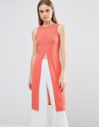 Ax Paris Split Front Knitted Longline Top - Pink