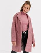 Asos Design Textured Cocoon Coat In Pink - Pink