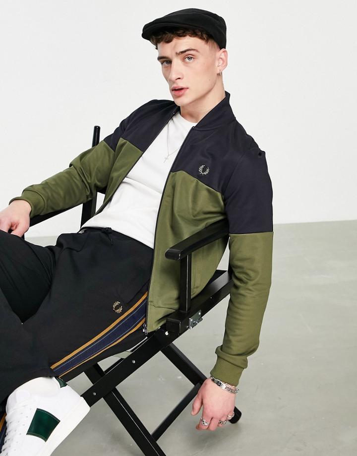 Fred Perry Color Block Track Jacket In Green