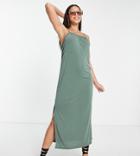Vero Moda Tall Lightweight Midi Cami Dress With Tie Back In Sage-green