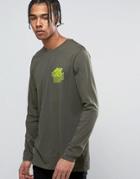Asos Longline Long Sleeve T-shirt With Bronx Chest Print - Green