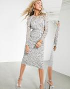 Asos Edition Sequin Cutwork Open Back Midi Dress-silver