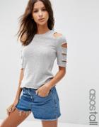 Asos Tall Sweater In Natural Yarn With Slash Shoulder Detail - Gray