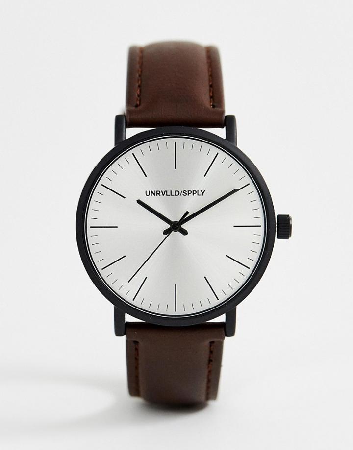 Asos Design Watch In Brown With Matte Black Case