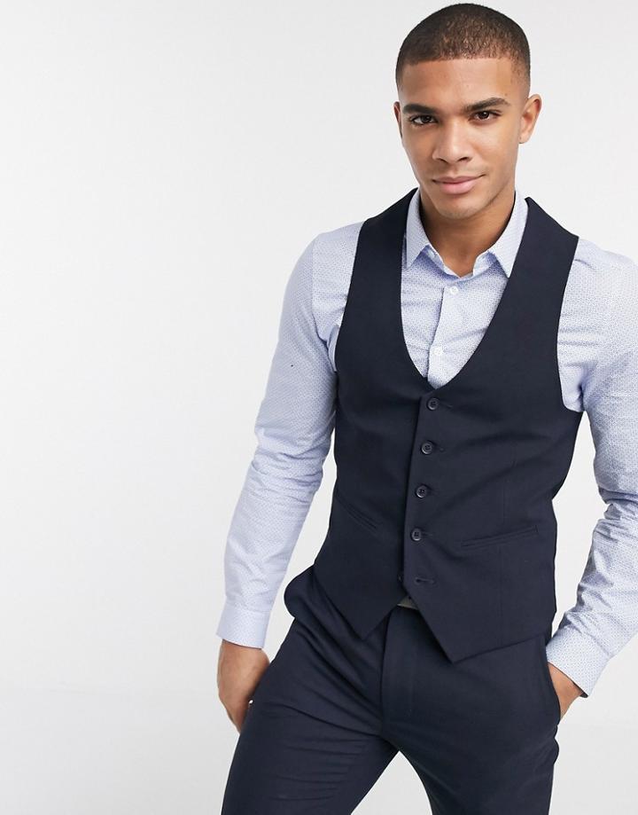 New Look Skinny Suit Vest In Navy