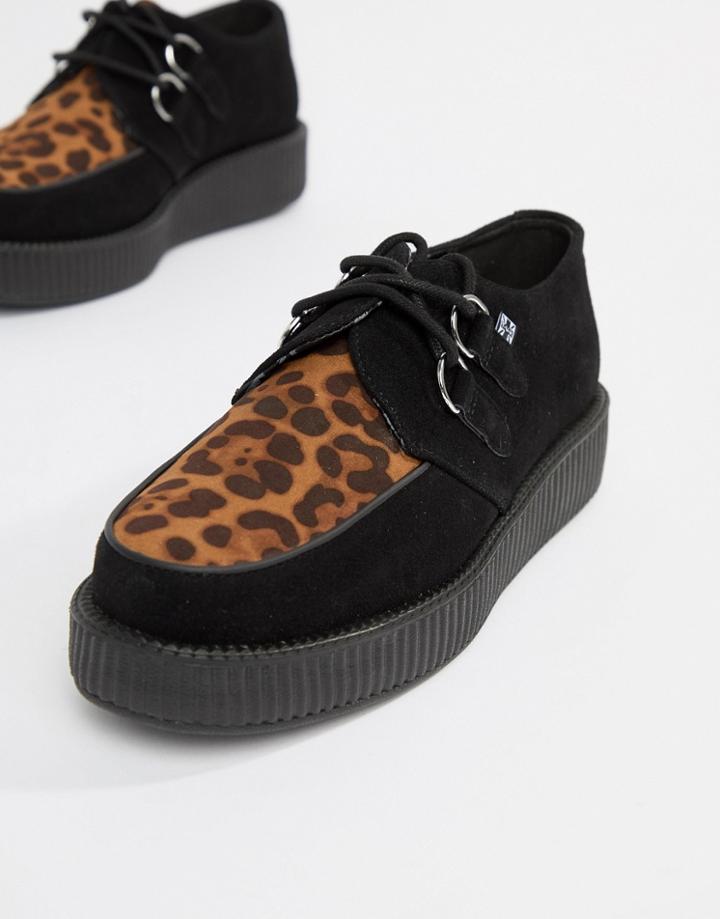 T.u.k Vegan Platform Creepers With Leopard Print - Black