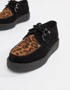 T.u.k Vegan Platform Creepers With Leopard Print - Black