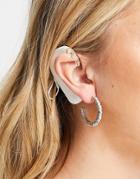 Topshop Faux Pearl Inlay Hoop Earrings In Gold