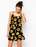 Motel Isadora Swing Cami In Sunflower Print - Black
