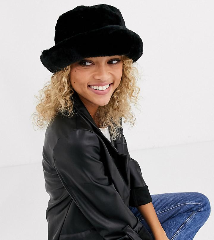 My Accessories London Exclusive Black Faux Fur Bucket Hat