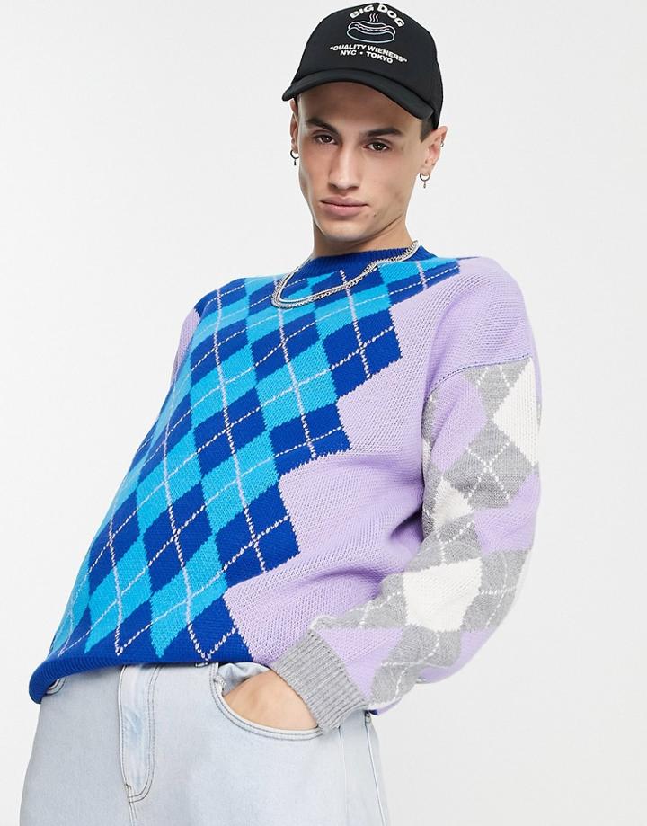 Asos Design Knit Argyle Sweater In Purple