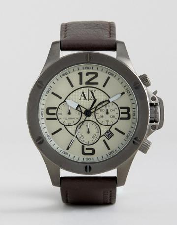 Armani Exchange Ax1519 Chronograph Leather Watch In Brown - Brown