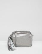 Asos Metallic Leather Cross Body Bag With Tassel - Silver