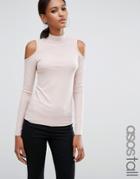 Asos Tall Top With Cold Shoulder And High Neck In Clean Rib - Pink