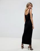 Asos Design Maxi Dress With Lace Insert Cowl Back - Black
