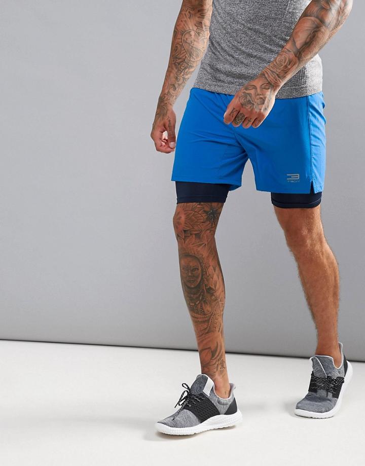 Jack & Jones Tech Running Shorts With Base Layer - Blue