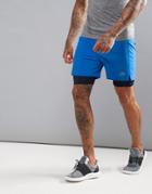 Jack & Jones Tech Running Shorts With Base Layer - Blue